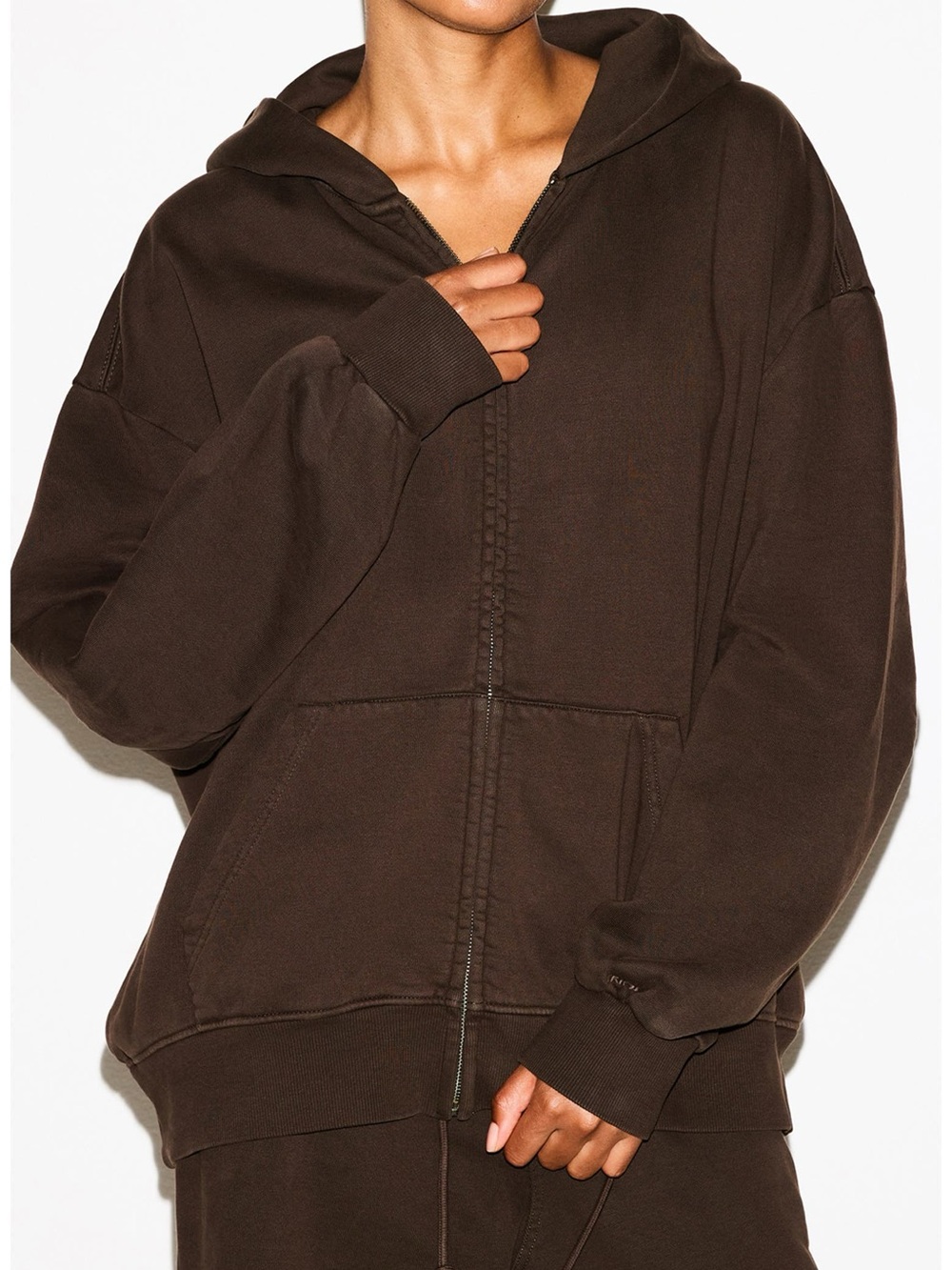 SKIMS NWT Boyfriend Fleece Boxy Zip-Up Hoodie | M